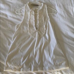 Bcbg white cotton sleeveless ruffle blouse